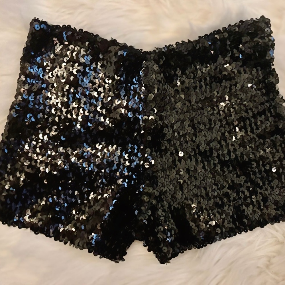 Black Sequin Party Shorts, says large, runs smaller, more like medium